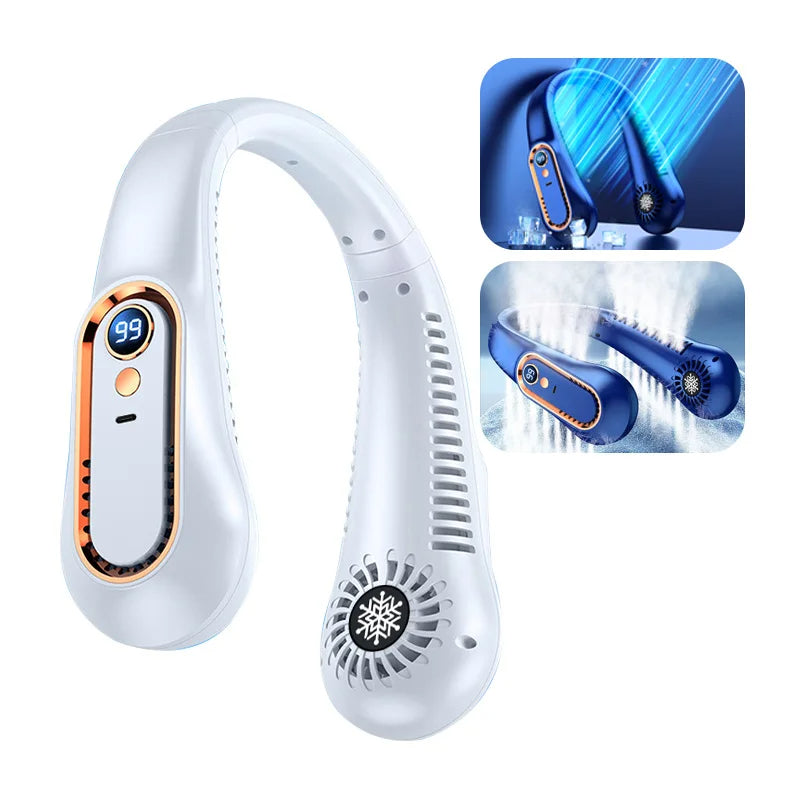 Bladeless Hanging Neck Fan with Digital Display – USB Rechargeable