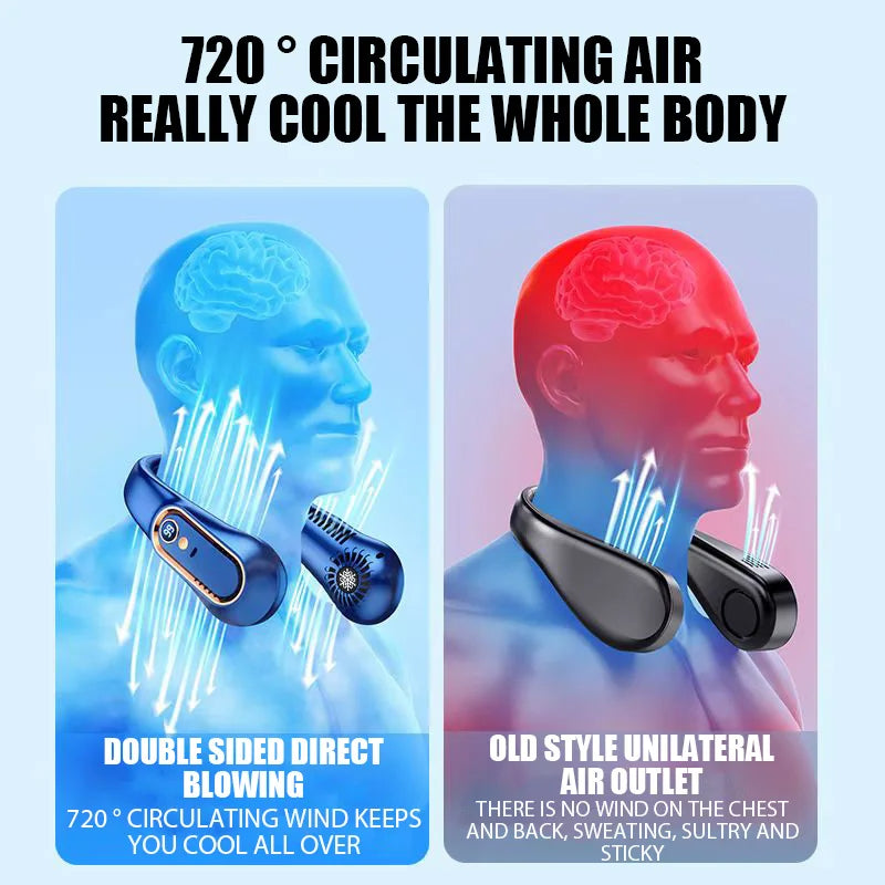 Bladeless Hanging Neck Fan with Digital Display – USB Rechargeable