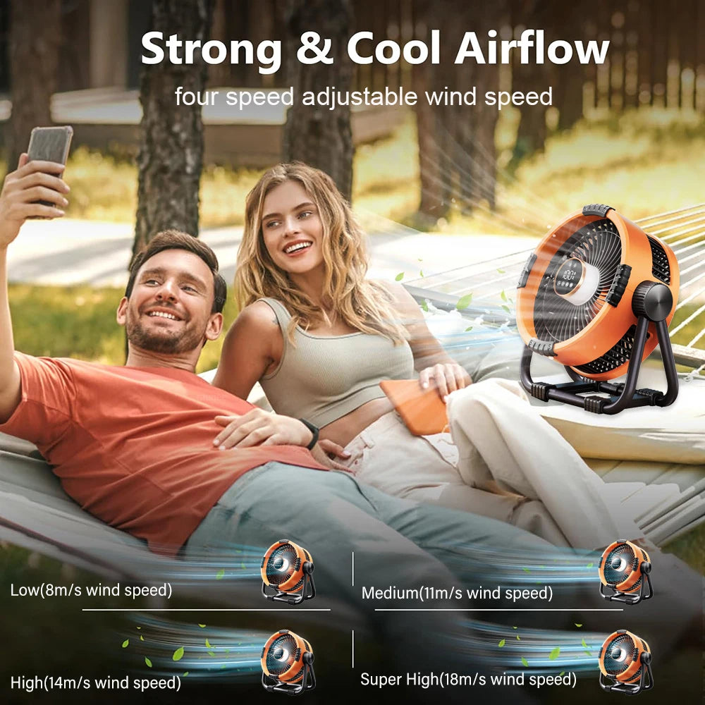 Camping Fan with LED Light & Hook – 20000mAh Rechargeable