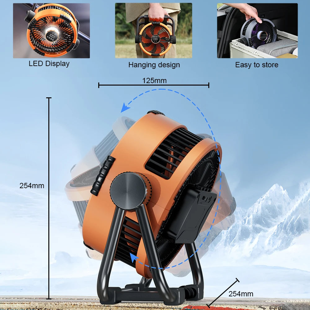 Camping Fan with LED Light & Hook – 20000mAh Rechargeable