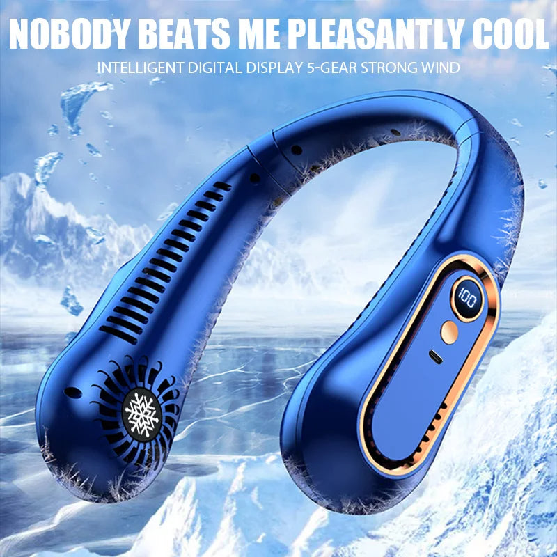 Bladeless Hanging Neck Fan with Digital Display – USB Rechargeable