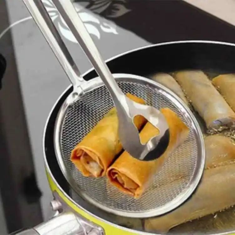 Stainless Steel Frying Strainer Tong – Clip-On Oil Filter Spoon for BBQ & Kitchen Frying, High-Quality Mesh Colander Tool