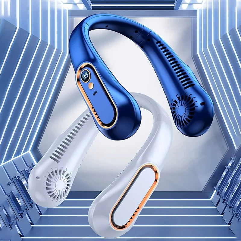 Bladeless Hanging Neck Fan with Digital Display – USB Rechargeable