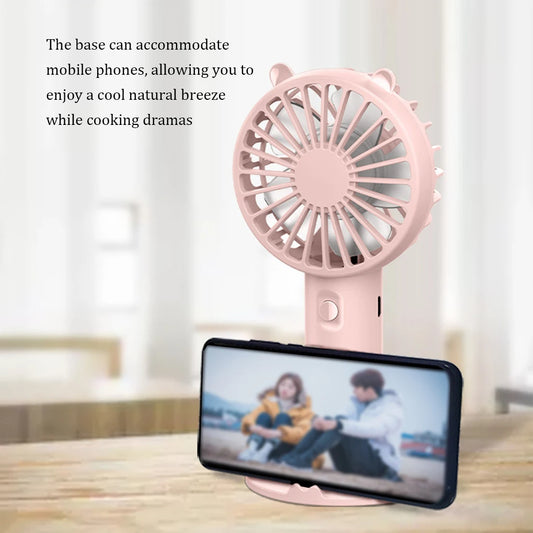 Mini Handheld USB Fan – Rechargeable with Desk Base & Lanyard