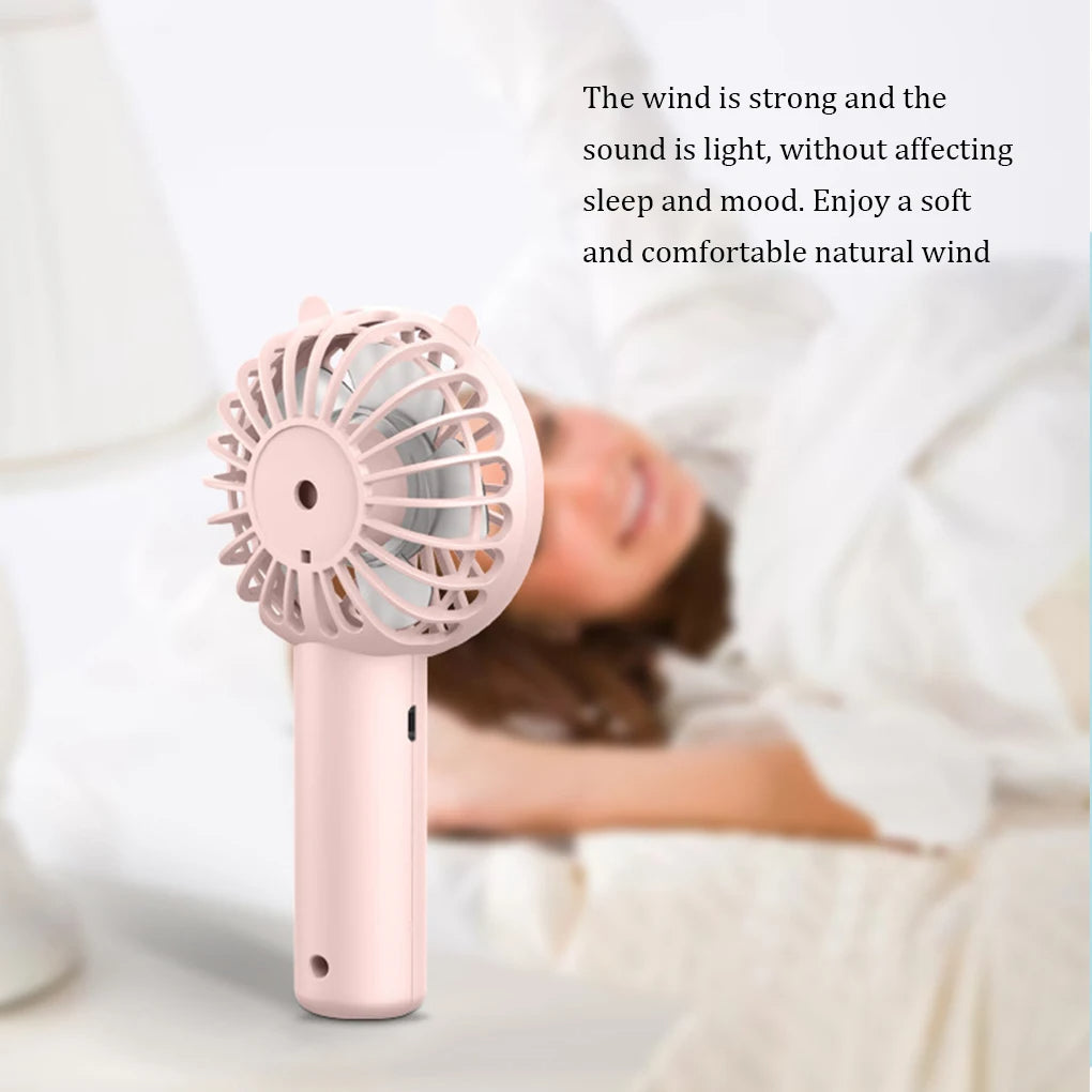 Mini Handheld USB Fan – Rechargeable with Desk Base & Lanyard
