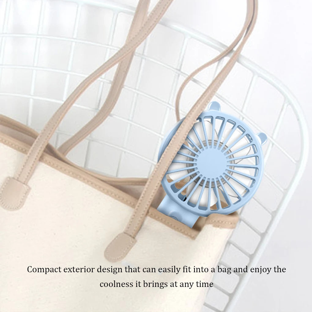 Mini Handheld USB Fan – Rechargeable with Desk Base & Lanyard