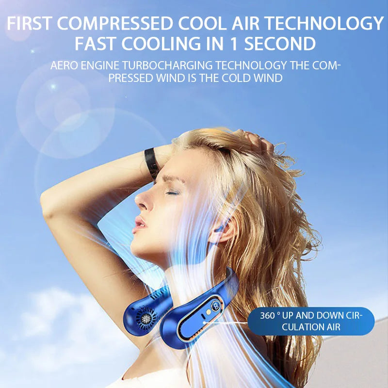 Bladeless Hanging Neck Fan with Digital Display – USB Rechargeable