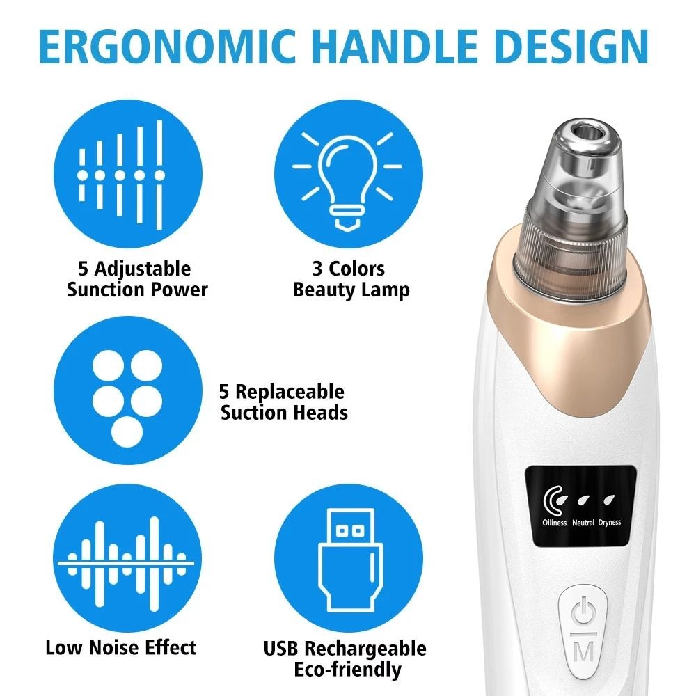 Upgraded Electric Blackhead Remover Vacuum – Facial Pore Cleaner & Acne Extractor Tool with 5 Probes for Women & Men