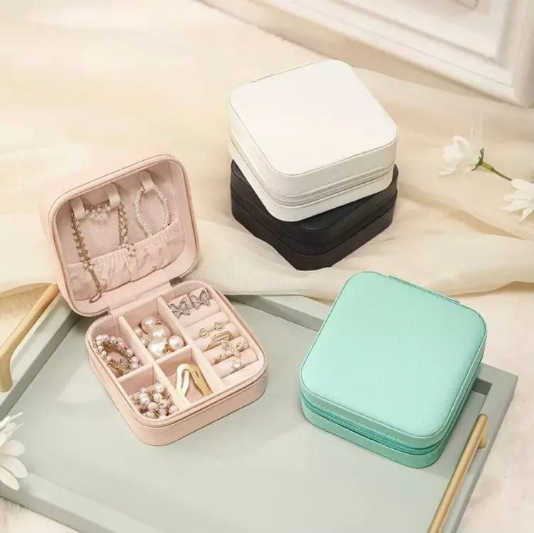 Travel Jewellery Organiser Box – Portable Leather Case for Earrings, Rings, Necklaces & Hair Accessories