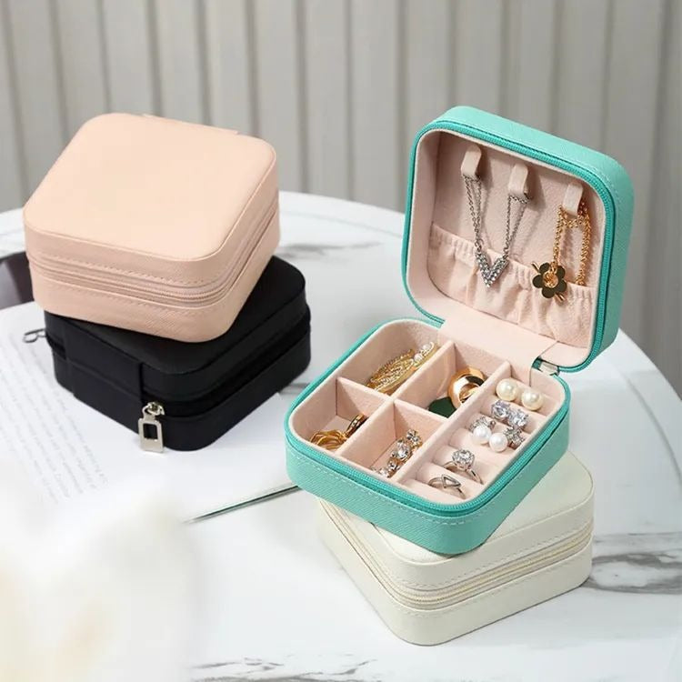 Travel Jewellery Organiser Box – Portable Leather Case for Earrings, Rings, Necklaces & Hair Accessories